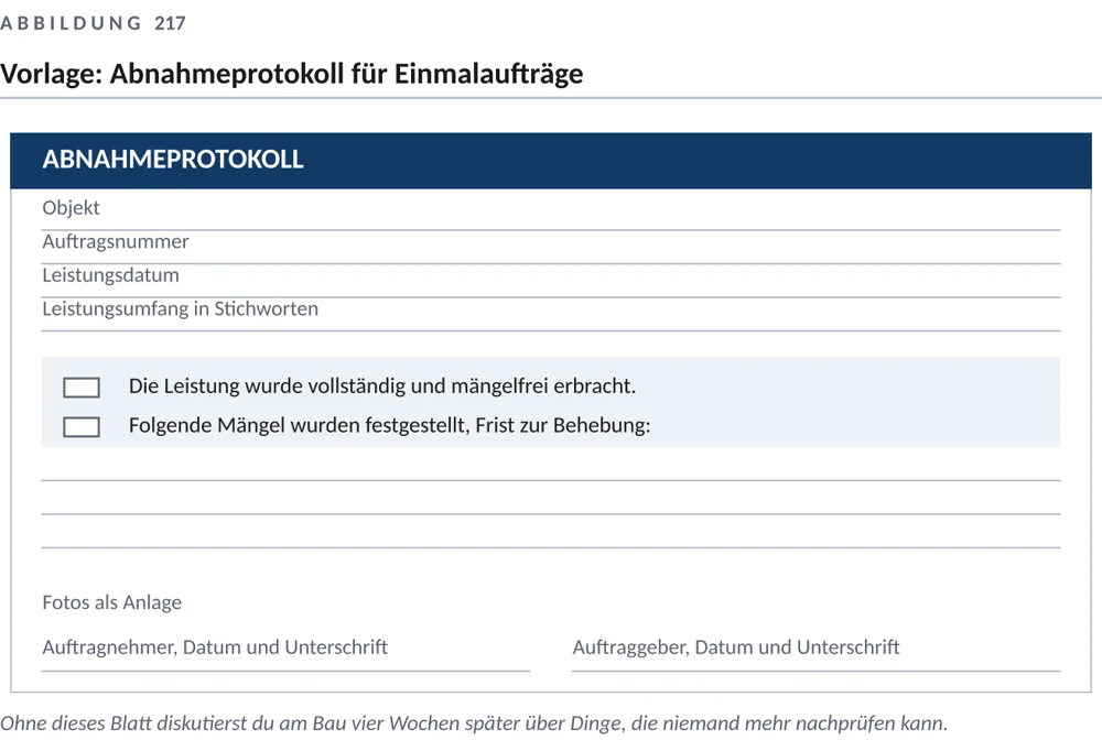 Ein Abnahmeprotokoll als Muster